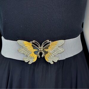 80s BUTTERFLY Gray and Gold Stretch Belt OSFM